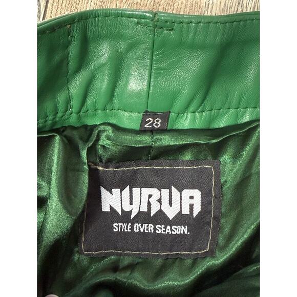 NYRVA Green Genuine Leather Flare Pants Size 28 High Waist Retro Y2K- L34 - Picture 10 of 11